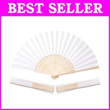 50pc White Paper Hand Fans for Weddings  Parties