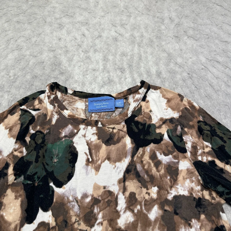 Camiseta Simply Vera Wang Blanca Marrón Negra Floral Manga Larga Mujer Talla Pequeña Foto 4 de 4