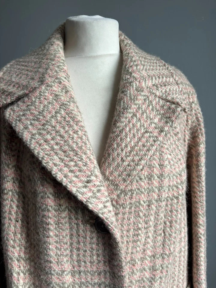 Abrigo de tweed irlandés vintage JULIUS CASTLE ISLAND 12 10 pura lana nueva rosa Blogger Foto 4 de 4