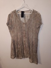 Rundholz Beige Floral Sheer Silk Short Sleeve Blouse Asymmetric Hem Pockets L