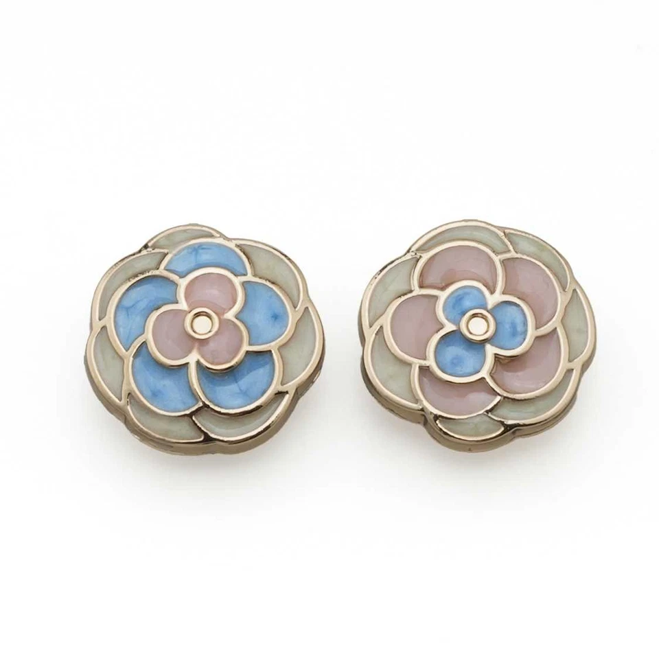 5pcs Vintage Camellia Metal Buttons Gold Edge for Clothing DIY Sewing 15-23mm - Image 3 of 4