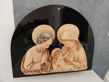 Antica Icona Quadro Capoletto Vetro Gesso Vintage 52 cm Madonna Gesù Giuseppe