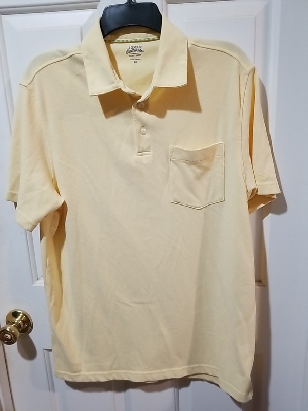 Izod Saltwater Relaxed Classics Men's Medium Yellow Short Sleeve Polo Shirt 