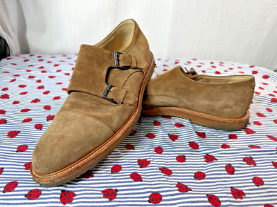 TOD'S Crepe Brown Suede Double Monk Strap Cap Toe Dress Shoes - Sz. 10