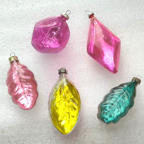 5 Vintage Christmas Silver Glass Ornament Tree USSR Xmas Antique Decor icece