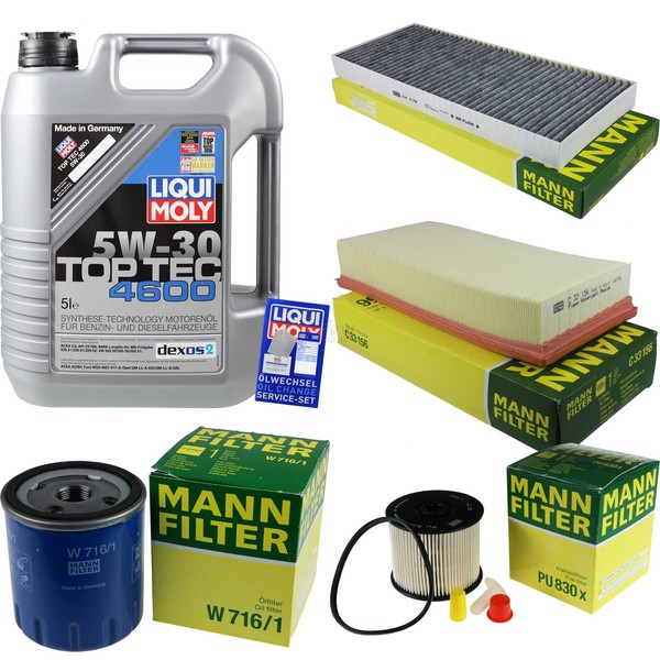 Mann Inspektionspaket 5L Liqui Moly Top Tec 5W-30 FüR Peugeot 807 2.2 Hdi 2.0-image