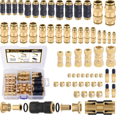 60 PCS Brass DOT Air Line Fittings Kit DOT Push Lock and Compression Air Fitting