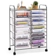 Costway 15 Drawer Rolling Storage Cart Mobile Utility Cart Lockable Wheels