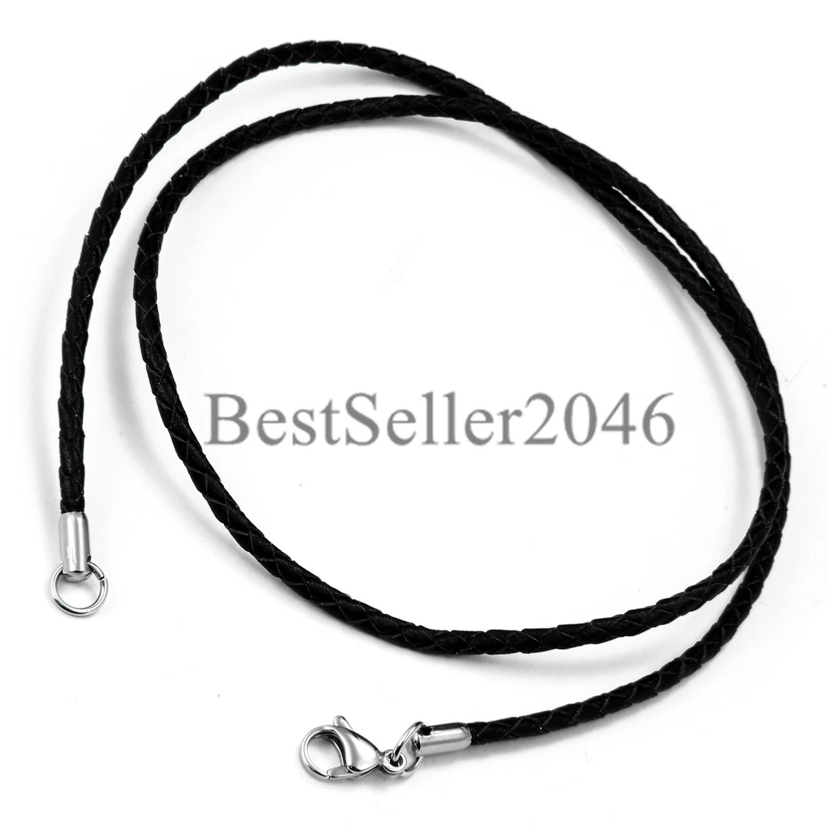 Twisted Braided Rope Black Leather Cord 22 Inch Chain Necklace w Silver  Clasp