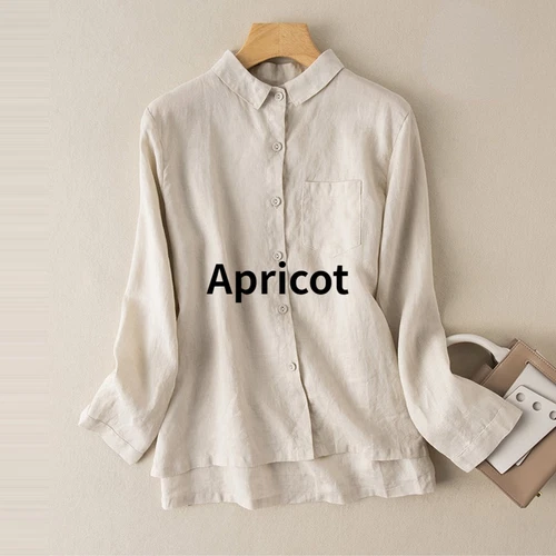 Vintage Style Cotton Linen Shirt Blouse Top Button-up Women Smart Casual Solid - Picture 6 of 22