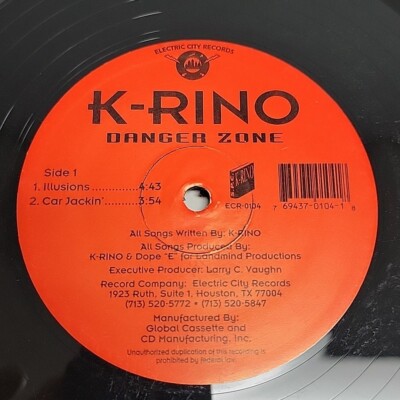 K-RINO Danger Zone 1995 Texas Gangsta Rap Vinyl Lp 12