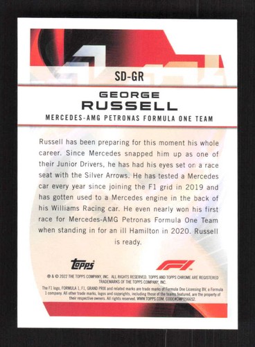 George Russell 2022 Topps Chrome Formula 1 Speed Demons #SD-GR - Picture 2 of 2