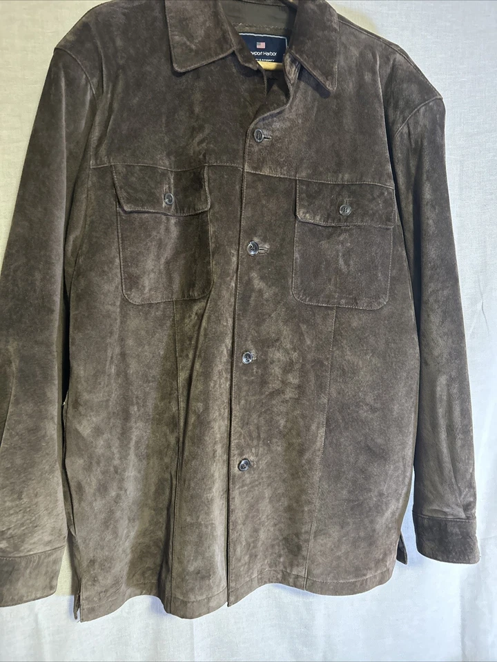 Newport Harbor Mens Suede Jacket Brown Washable Coat Button Up Lined Pockets L - Image 4 of 4