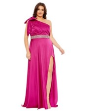 Mac Duggal NWT One Shoulder Faux Wrap Gown in Fuchsia Plus Size 24W Sold Out