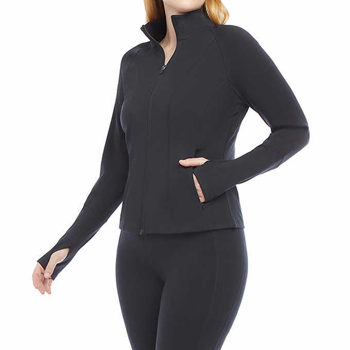 Danskin Women's Contour Brushed Yoga Jacket, Full Zip, Black Salt