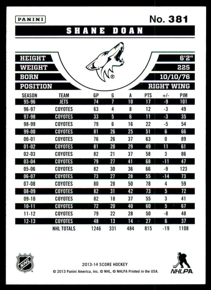 2013-14 Score Shane Doan #381 - Image 2 of 2