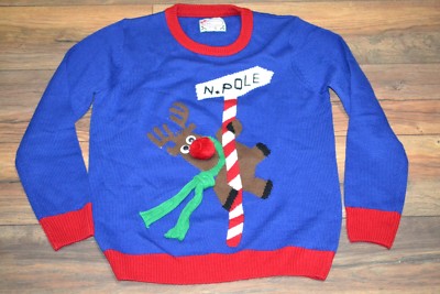 ugly-christmas-sweater-rudolph-pom-pom-nose-google-eyes-size-small-ebay