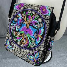 Embroidered Crossbody Bag Purse Tropical Flower Bird Design Front  Back NWOT