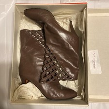 Vintage Halston Woman s Red Leather Lattice High Heel Mini Boots Size 9 M 70-80s