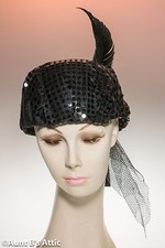 1920's Style Hat Black Felt Sequin Covered Cloche Costume Hat