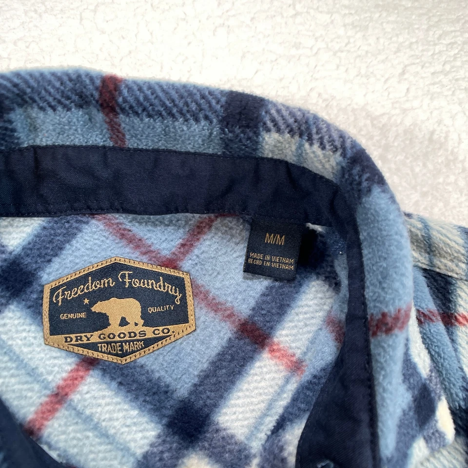 Camisa abotonada de lana a cuadros Freedom Foundry para hombre talla M azul Foto 3 de 4