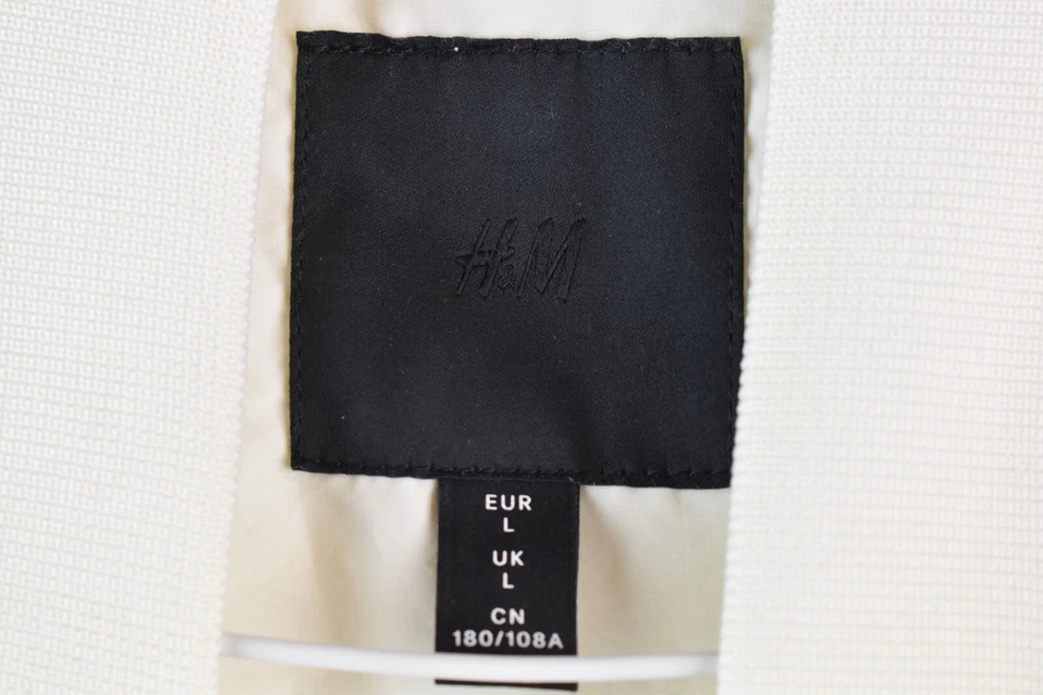 H&M Mens Cream Zip Up Bomber Harrington Style Jacket Size L Varsity - Image 4 of 4