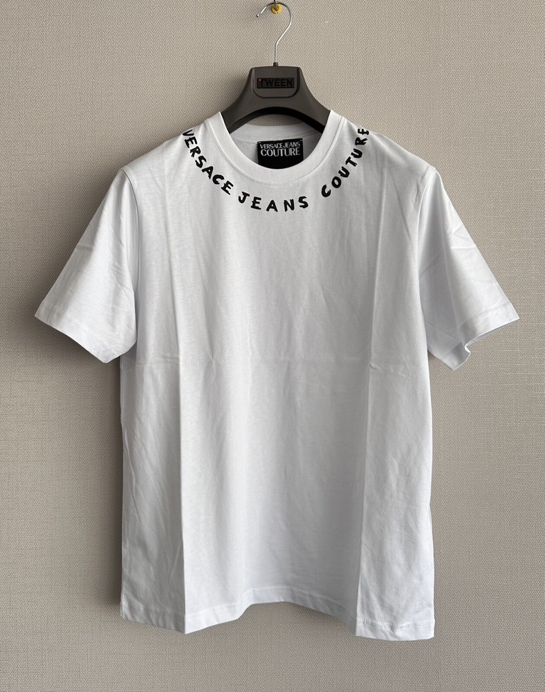 Versace Jeans Couture White MEDIUM Size T-shirt Logo Print Neckline Cotton