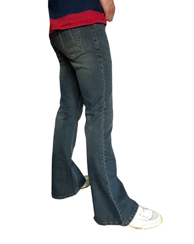 Mens Faded Blue Flares Bell bottoms Stretch Denim jeans vtg 60s 70s mod hippie - Picture 3 of 7
