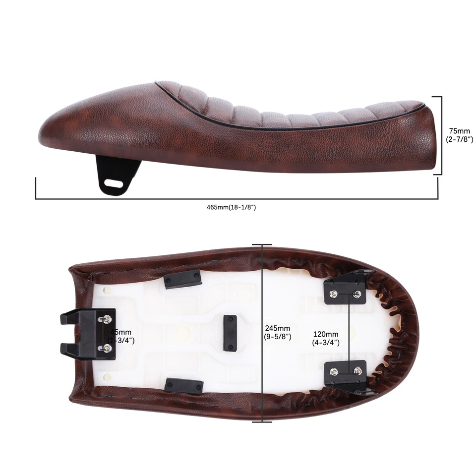 For Yamaha DT175 SR125 SR250 SR400 SR500 Motorcycle Cafe Racer Seat Flat Saddle - Image 2 of 4