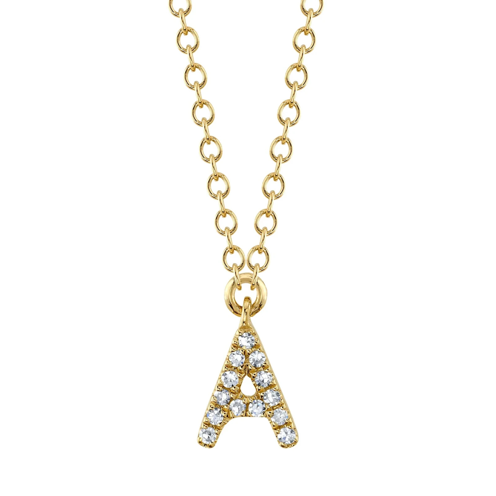 14K Yellow Gold Diamond Initial A Letter Charm Pendant Necklace Natural 0.04 CT