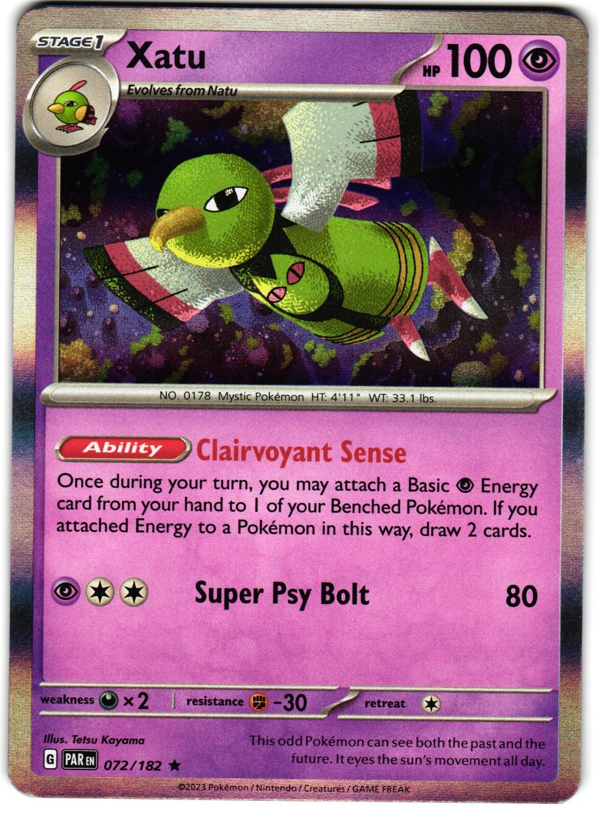 Xatu Holo 72/182 Pokemon SV: Paradox Rift