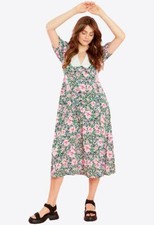Womens Azalea Floral Midi Dress with Lace Collar 