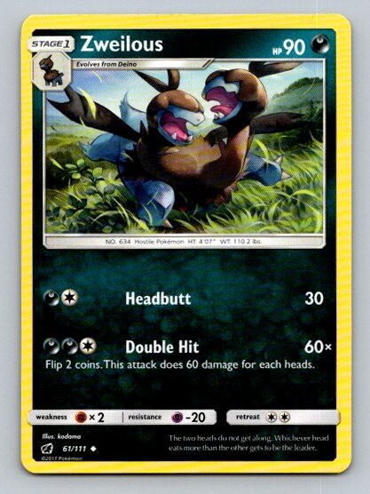 2017 Pokemon Card Crimson Invasion Zweilous 61/111