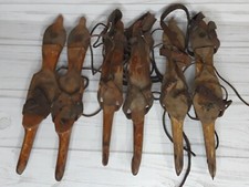 Lot of 3 Antique Vintage Wood  Steel blade W/ Original Leathers Ice Skates