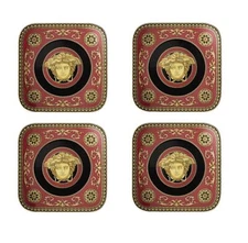 VERSACE BY ROSENTHAL MEDUSA RED SQUARE SET OF 4 BREAD PLATES #409605-16214 B NIB