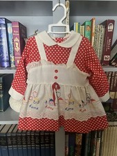 Vintage girls red and white Peter Pan collar dress Embroidered Apron Home 2T