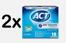 LOT of 2 ACT Dry Mouth Lozenges with Xylitol Soothing Mint 18 Lozenges