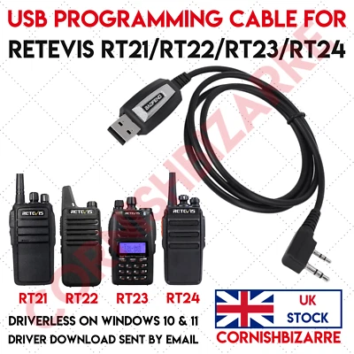 BAOFENG RETEVIS RT21/RT22/RT23/RT24 USB RADIO PROGRAMMING CABLE - PLUG & PLAY - UK STOCK