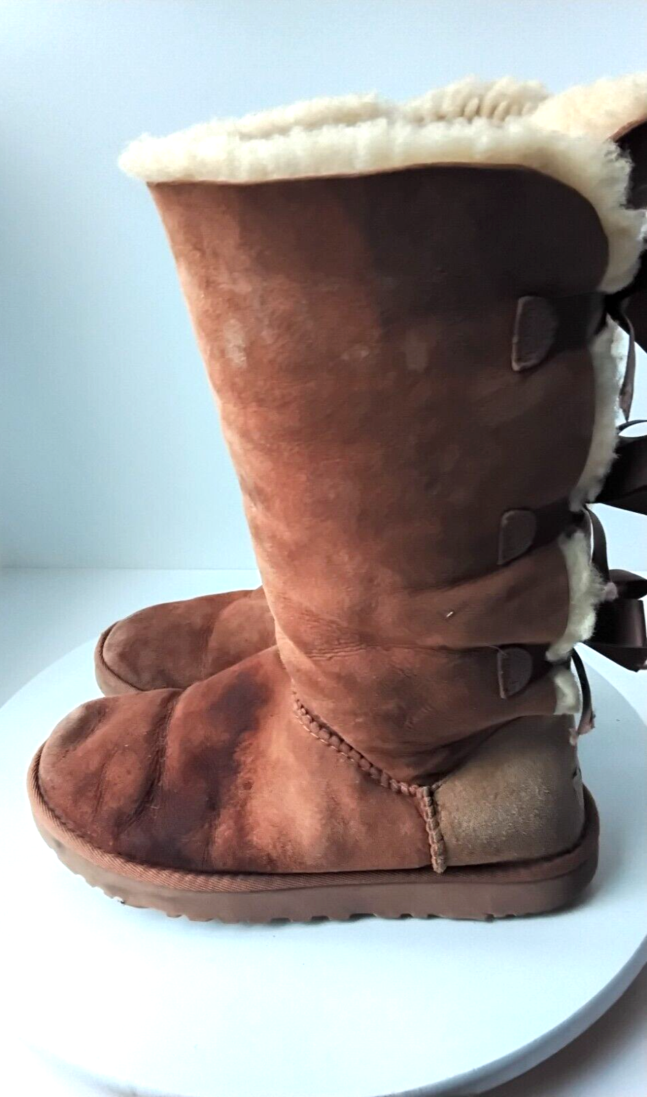 UGG Women's 7 Bailey Bow Tall Winter Boots Chesnut Shearling Suede 1007308