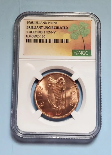 1968 IRELAND PENNY NGC BU CERTIFIED LUCKY IRISH PENNY UNC #S209