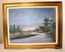 LARGE vintage original F. Perrutti abstract expressionism oil painting landscape