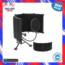 Microphone Isolation Shield 5 Fold with Pop Filter Tripod Stand Recording Studio