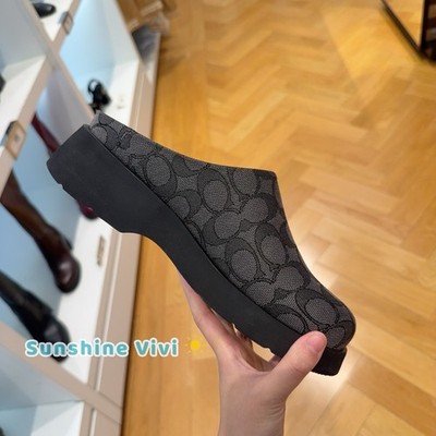 NWT Coach Women's Link Mule In Signature Jacquard Black/Charcoal