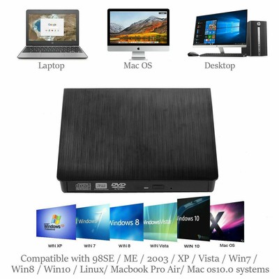 US Slim For Laptop External CD DVD RW Drive USB 3.0 Writer Burner Player Black.
