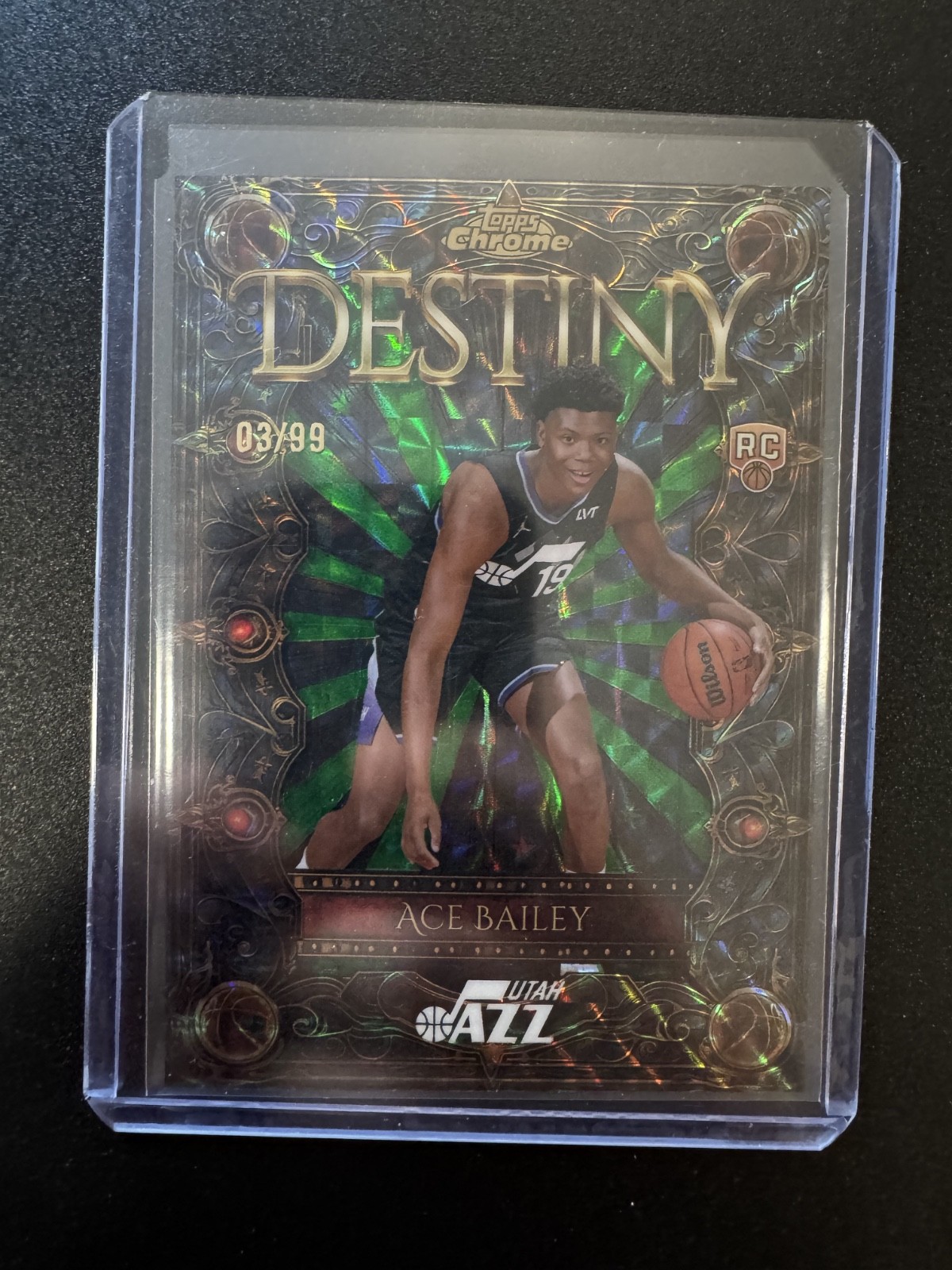 Ace Bailey 2025 Topps Chrome DESTINY D-5 UTAH JAZZ ROOKIE Green Refractor /99