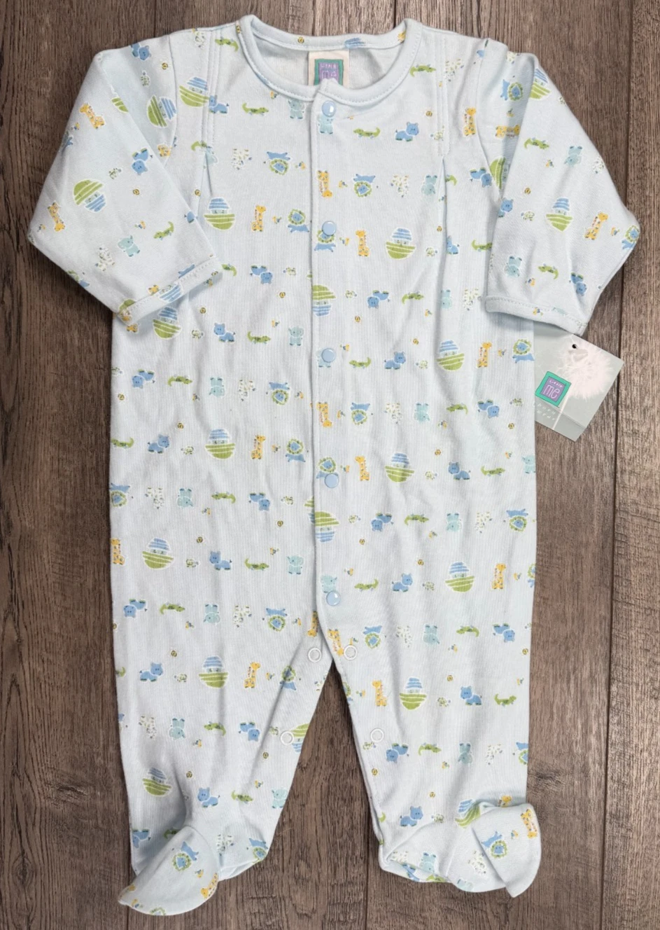 Baby Boy Clothes New Vintage Little Me 6 Month Blue Animals Footed Outfit