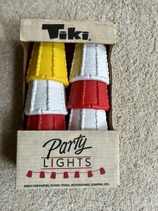 Vintage 70s Blow Mold Tiki Party String Lights No. 1850, 7 Pc Lights, 13 Ft Cord