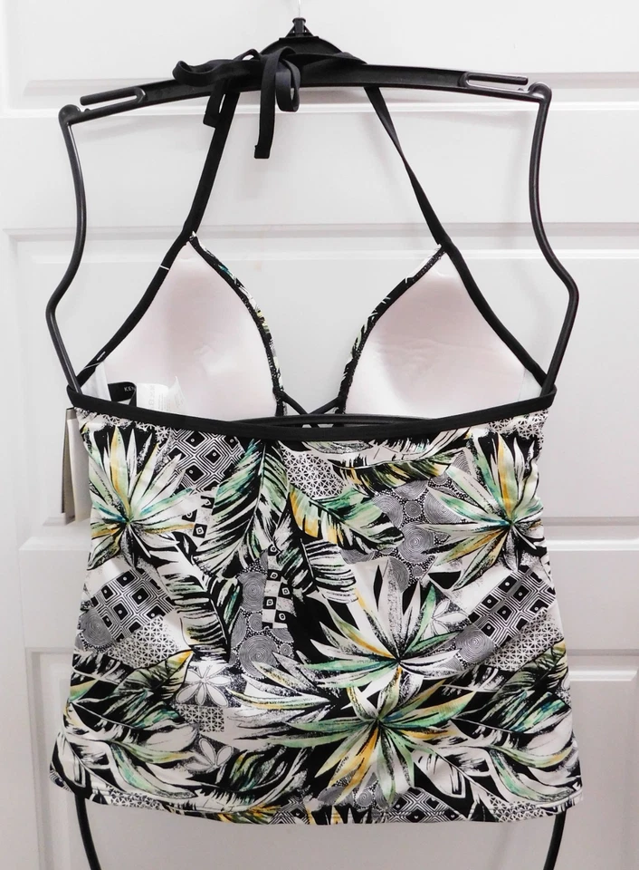 Novo traje de banho Kenneth Cole preto branco verde barriga toner $83rt tamanho M - Imagem 2 de 4