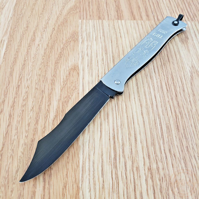 Douk-Douk Le Tiki Folding Knife 3.5'' Carbon Steel Blade Silver Steel Handle