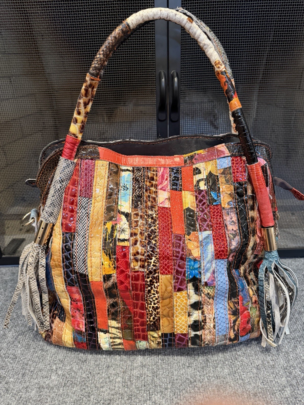 Multicolor Patchwork Patent Leather Distressed  1… - image 5